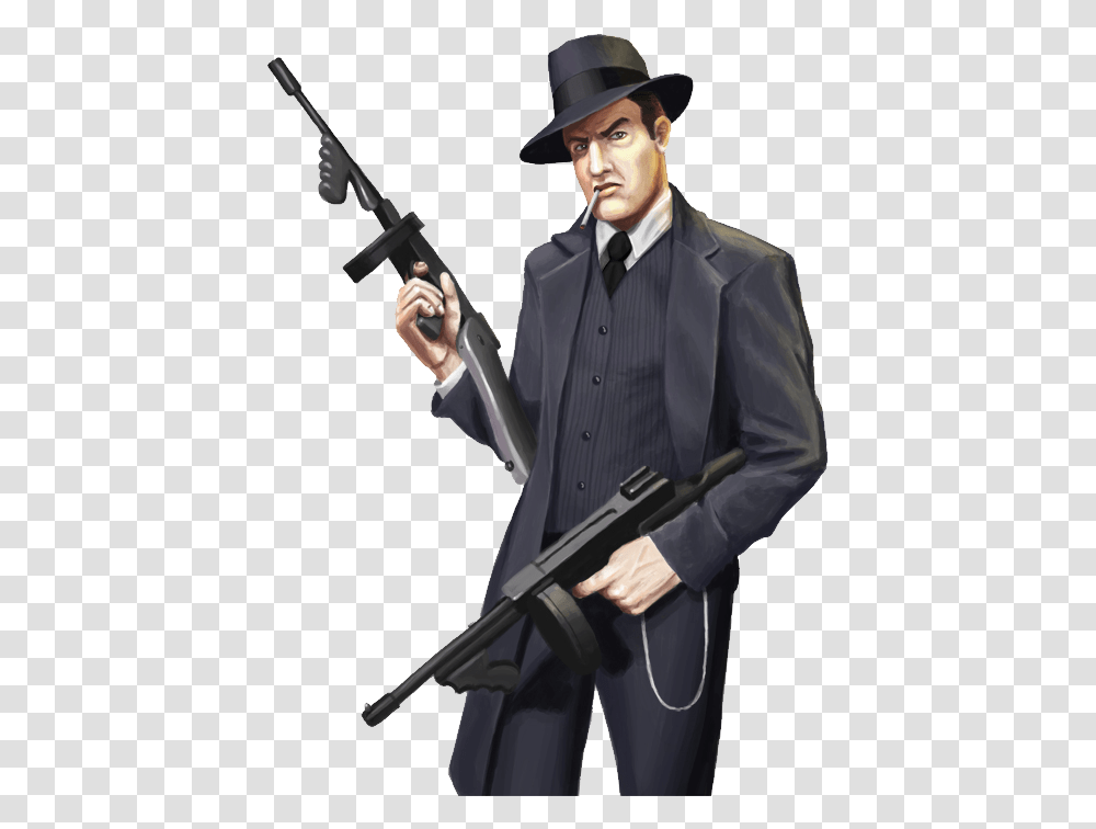 Gangster Gangster With Tommy Gun, Person, Hat, Military Uniform Transparent Png
