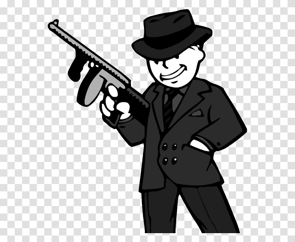 Gangster New Vegas Vault Boy, Person, Human, Gun, Weapon Transparent Png