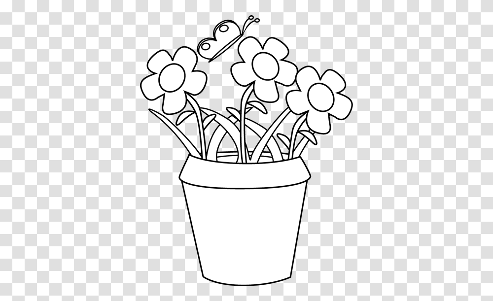 Garden Black And White Flower Pot Black And White, Graphics, Art, Stencil, Pattern Transparent Png