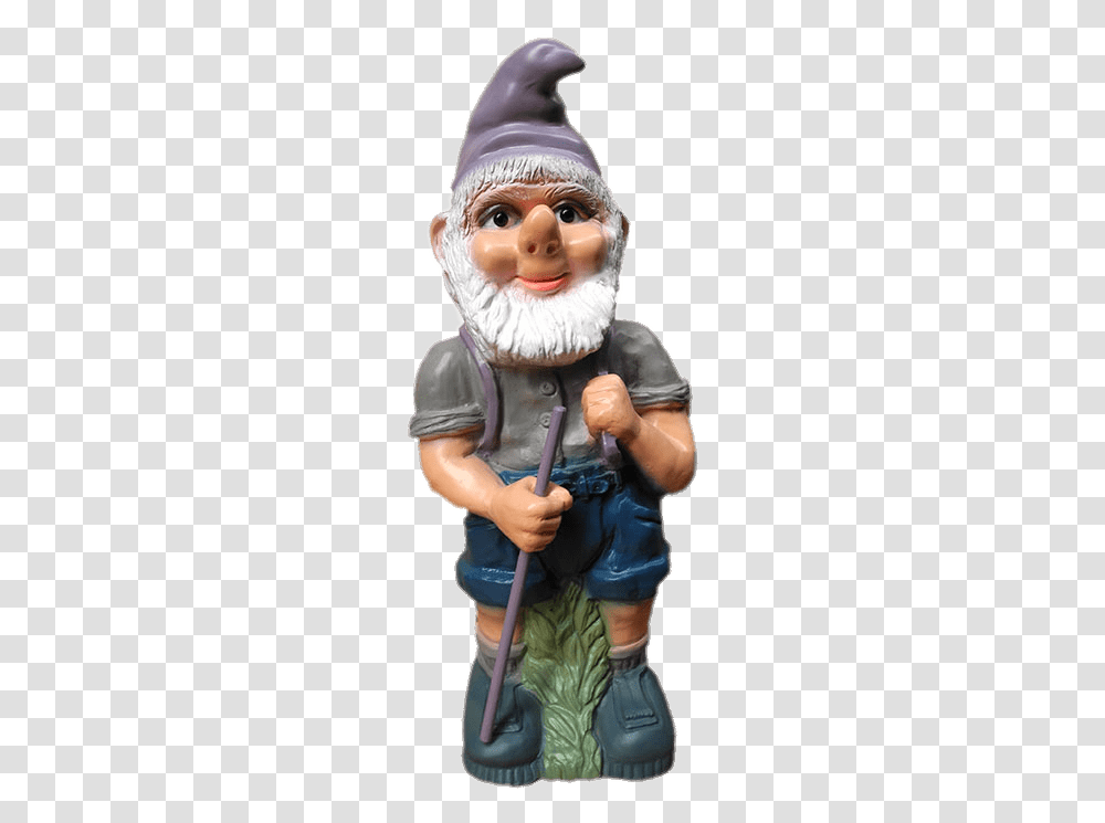 Garden Gnome Holding Stick Garden Gnome, Person, Figurine, Toy Transparent Png