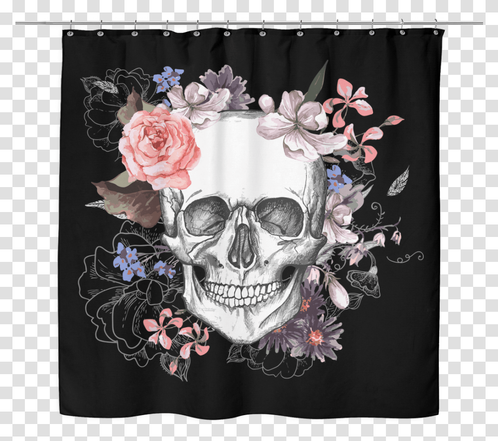 Garden Skull Shower Curtain Day Of The Dead Skull And Flowers, Apparel, Painting Transparent Png