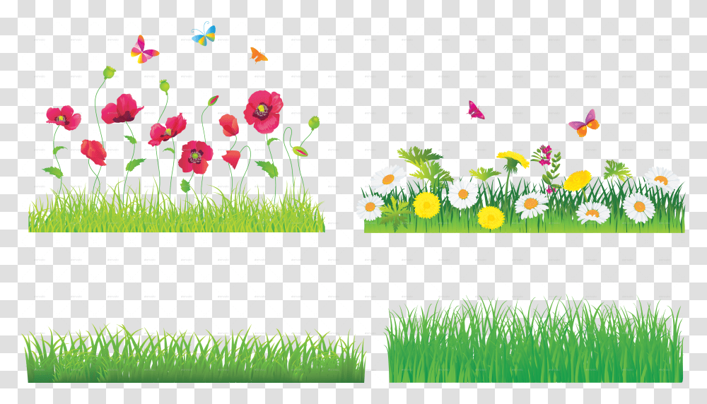 Garden Vector Picture Flowers And Grass, Graphics, Art, Floral Design, Pattern Transparent Png