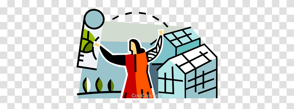 Gardener Beside A Greenhouse Royalty Free Vector Clip Art, Nature, Outdoors, Building, Architecture Transparent Png