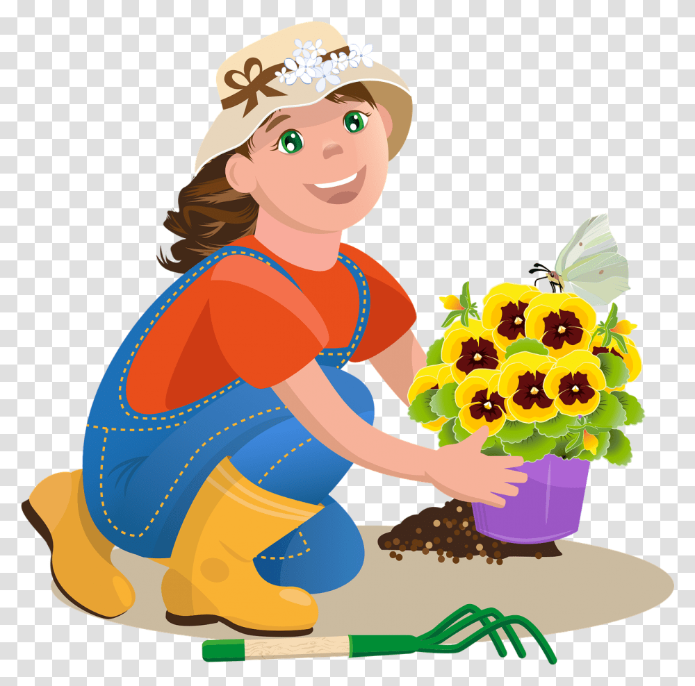 Gardener Garden Spring Flowerpot, Plant, Graphics, Art, Blossom Transparent Png