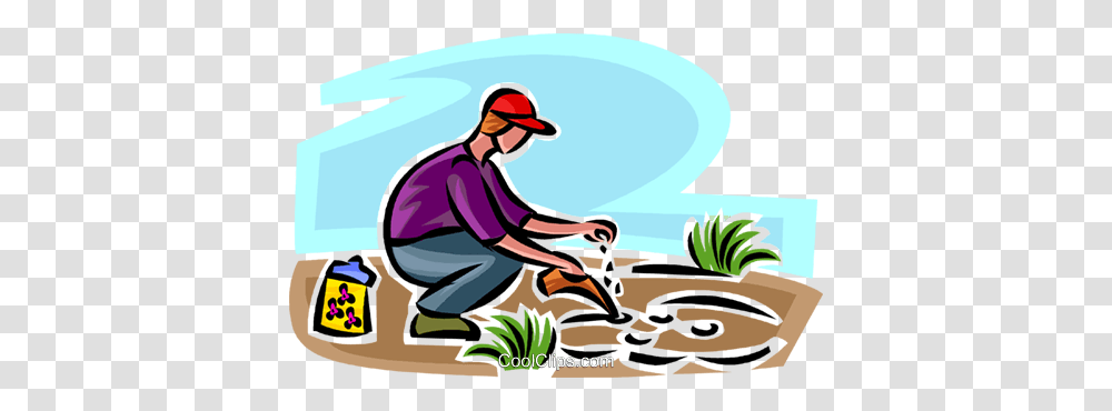 Gardener Planting Seeds Royalty Free Vector Clip Art Illustration, Poster, Advertisement, Kneeling, Outdoors Transparent Png