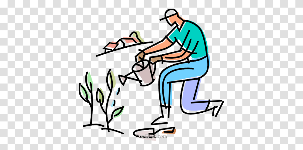 Gardener Watering His Plants Royalty Free Vector Clip Art, Outdoors, Washing, Gardening, Worker Transparent Png