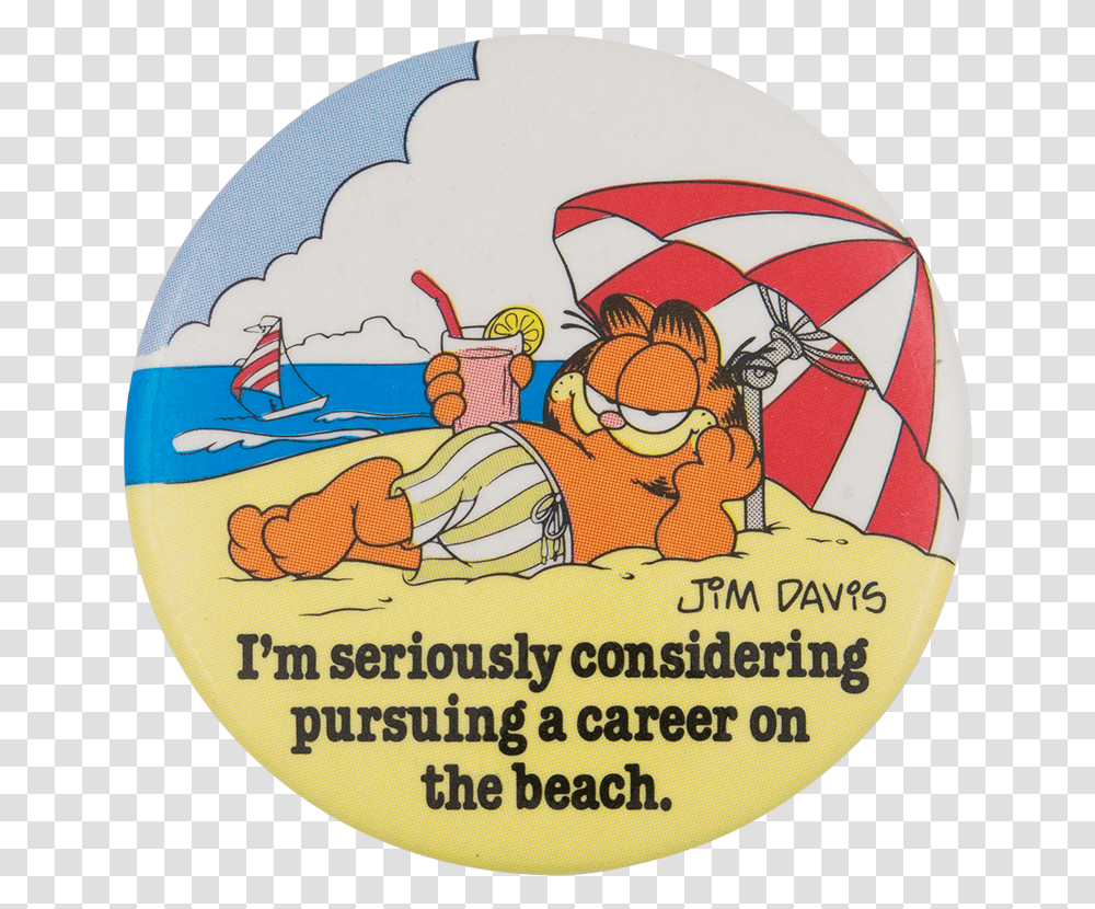 Garfield A Career On The Beach Entertainment Button Garfield Beach Cartoon, Logo, Trademark, Badge Transparent Png