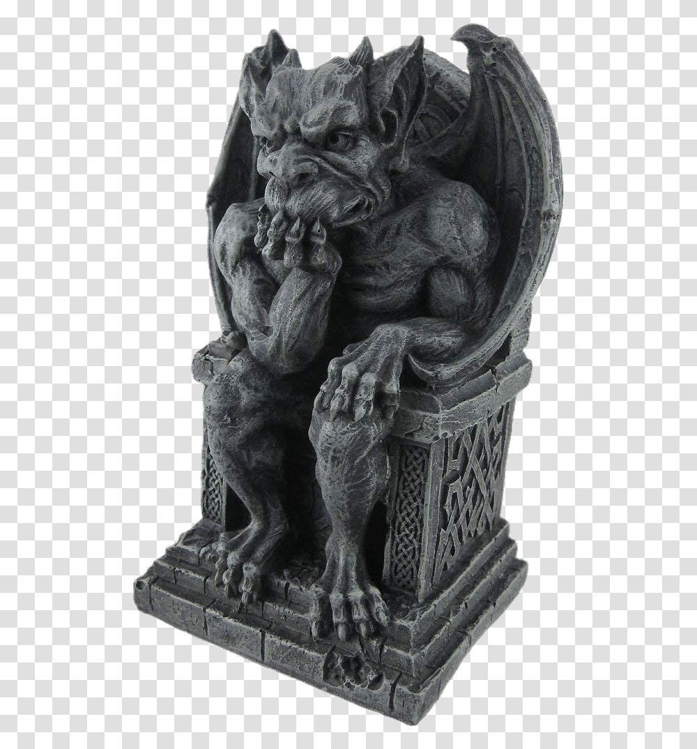 Gargoyle On Throne Statue Gargoyle, Sculpture, Ornament, Lion Transparent Png
