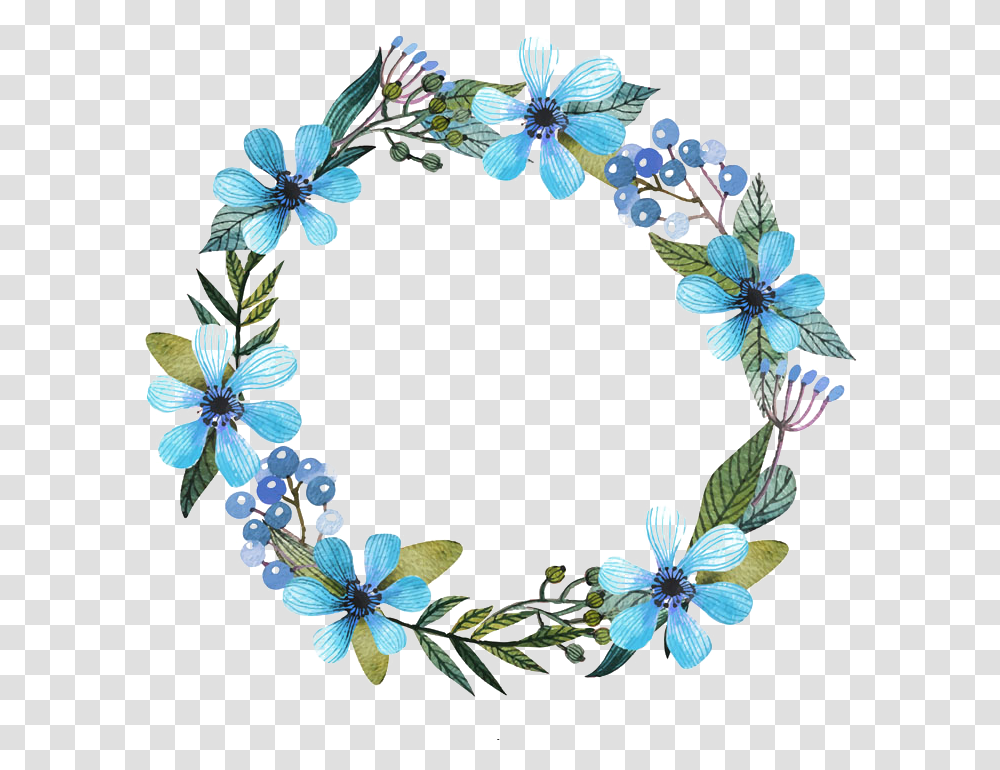 Garland Blue Flower Blue Flower Circle Background, Plant, Blossom, Wreath, Accessories Transparent Png