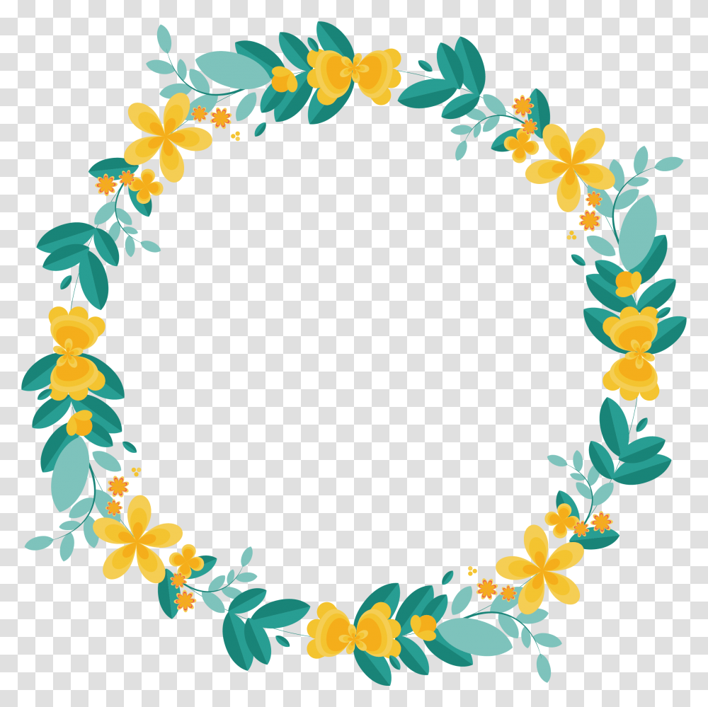 Garland Clipart Lemon Teal And Yellow Flowers Wreaths Clipart, Floral Design, Pattern Transparent Png