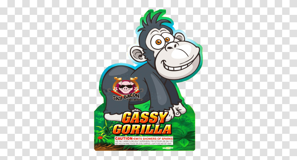Gassy Gorilla - Warrior Fireworks Cartoon, Poster, Advertisement, Text, Mammal Transparent Png