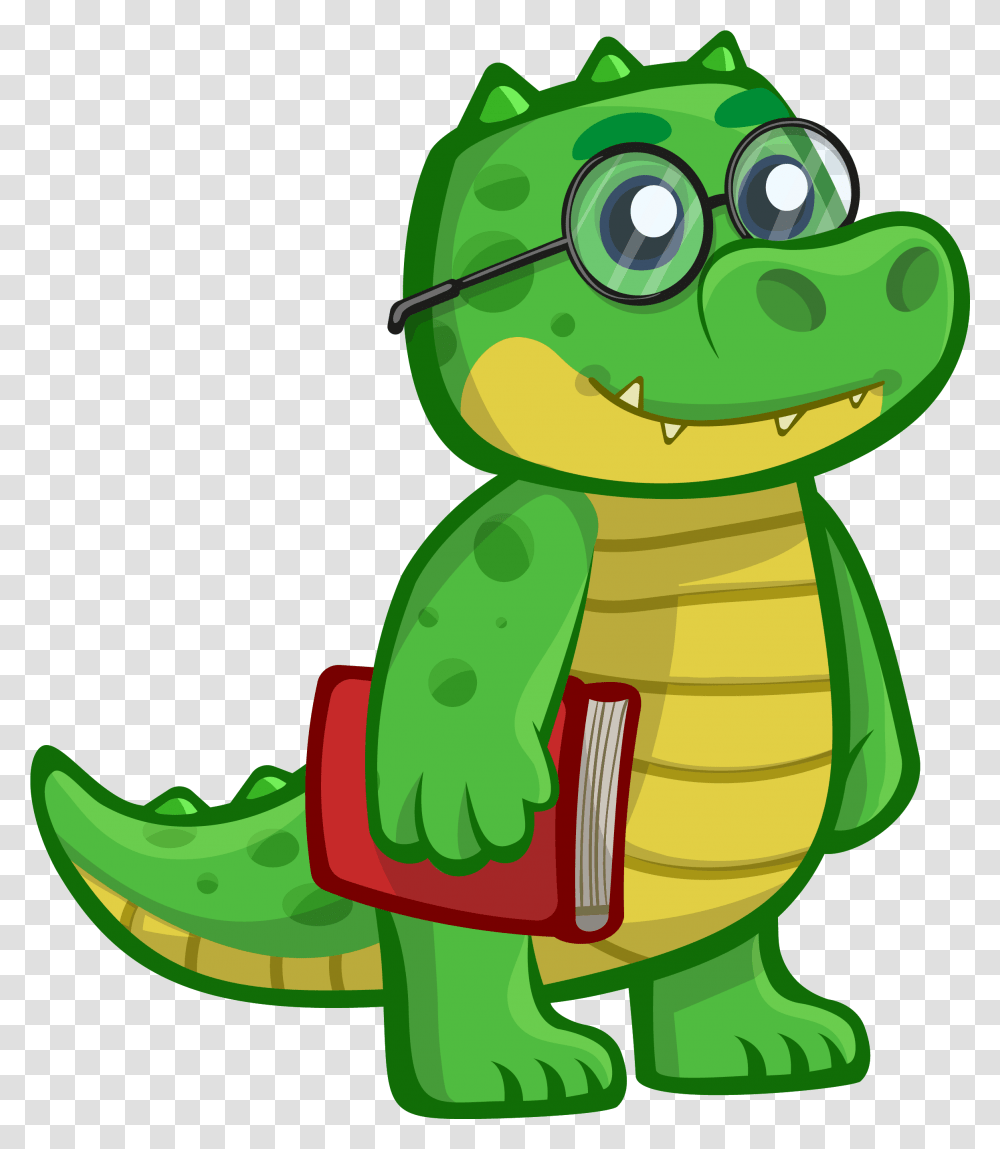 Gator Clipart Cartoon Dinosaur With Glasses, Animal, Frog, Amphibian, Wildlife Transparent Png