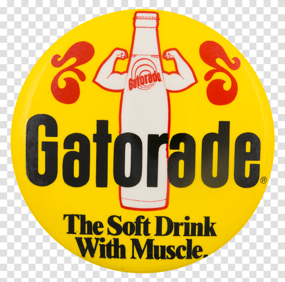 Gatorade Soft Drink With Muscle Advertising Button Label, Beverage, Logo, Trademark Transparent Png