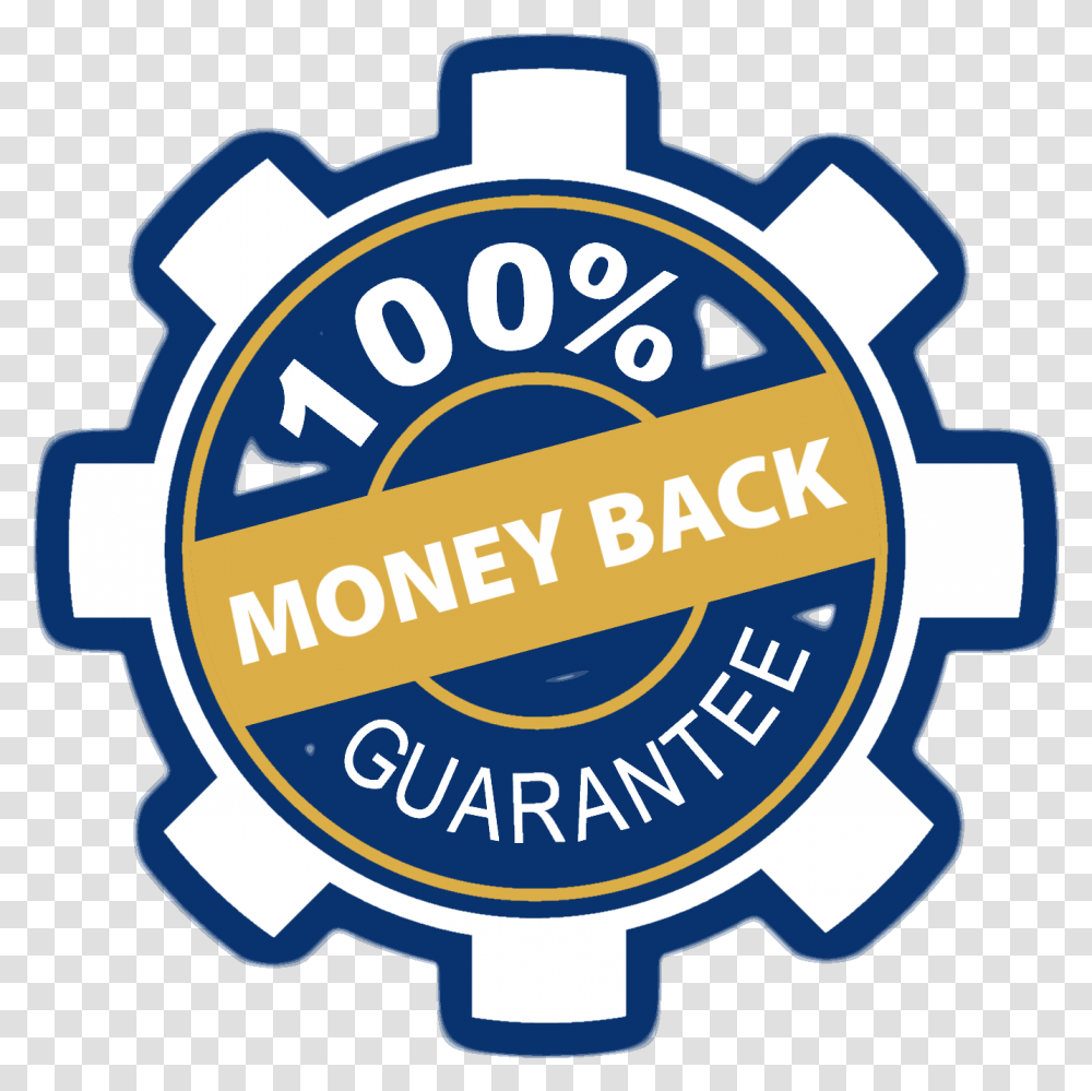 Gear Icon For Our Money Back Guarantee Black And White Gears, Logo, Trademark, Machine Transparent Png