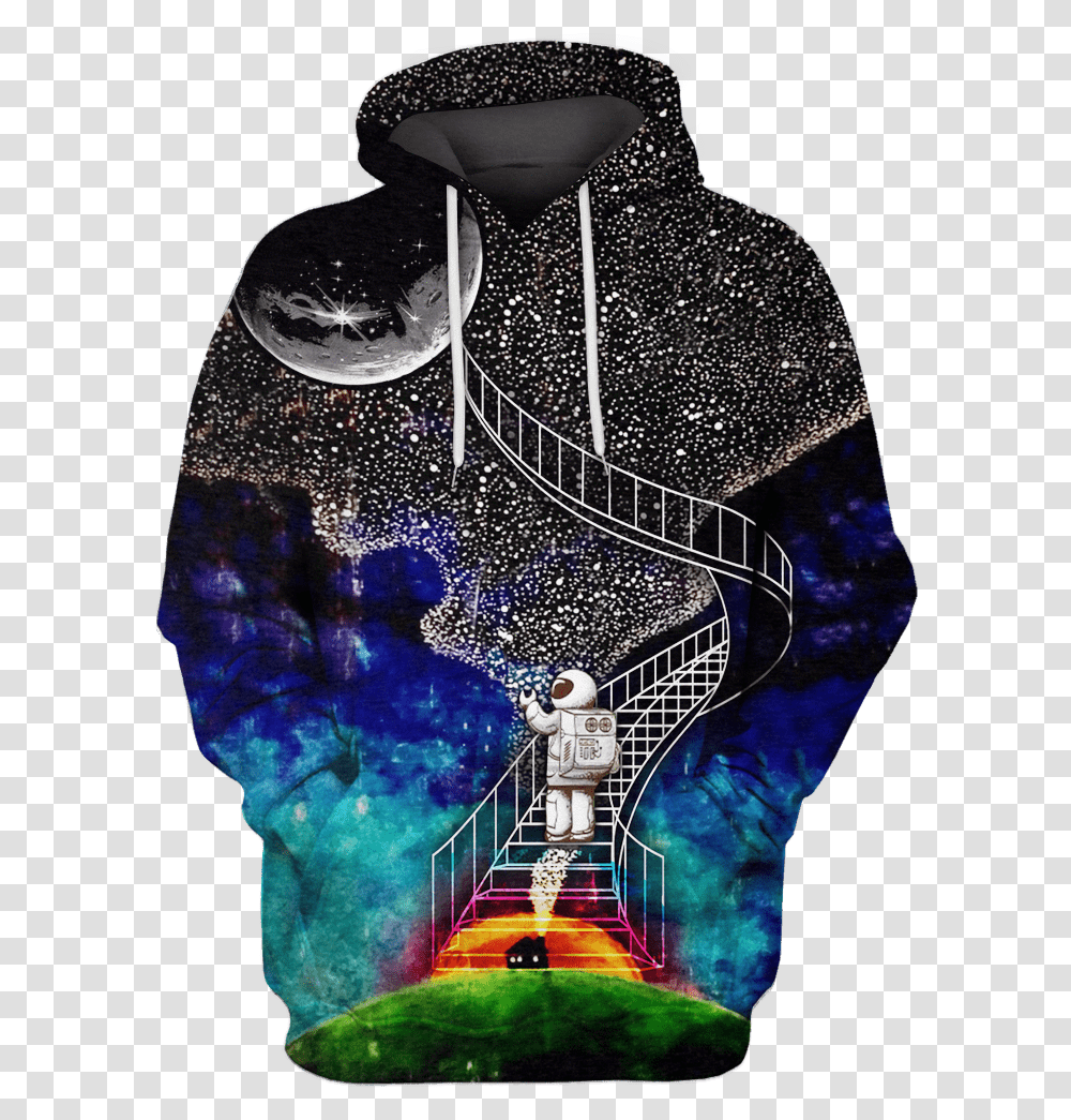 Gearhuman 3d Astronaut Climbing The Ladder To The Moon Hoodie You'll Float Too, Handrail, Banister, Advertisement, Collage Transparent Png