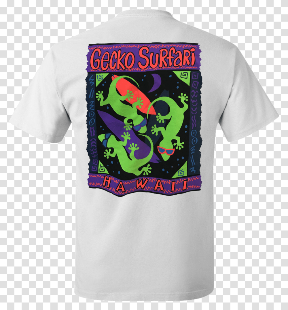 Gecko Surfari Active Shirt, Clothing, Apparel, T-Shirt, Person Transparent Png