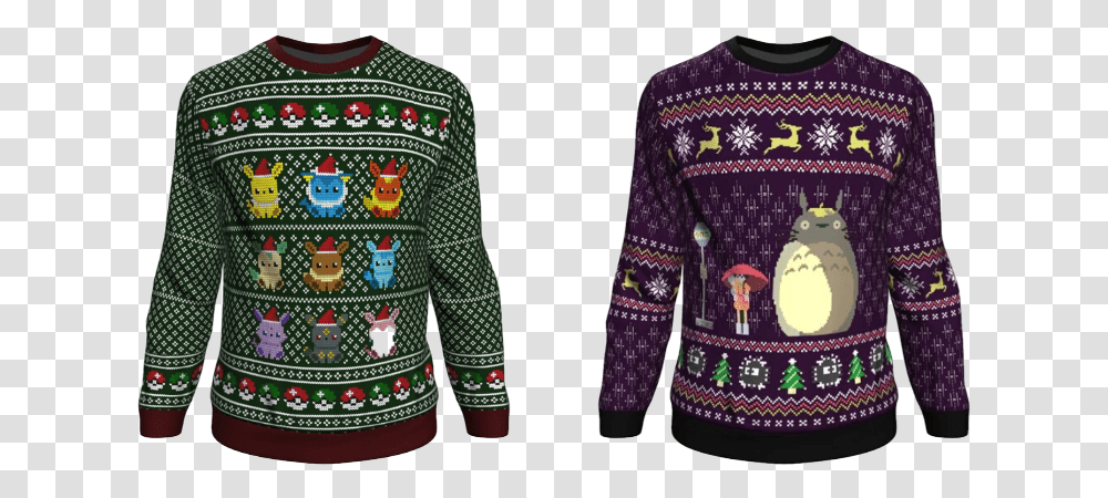 Geeky Gifts For The Otaku In Your Pokemon Ugly Christmas Sweater Eevee, Clothing, Apparel, Jacket, Coat Transparent Png