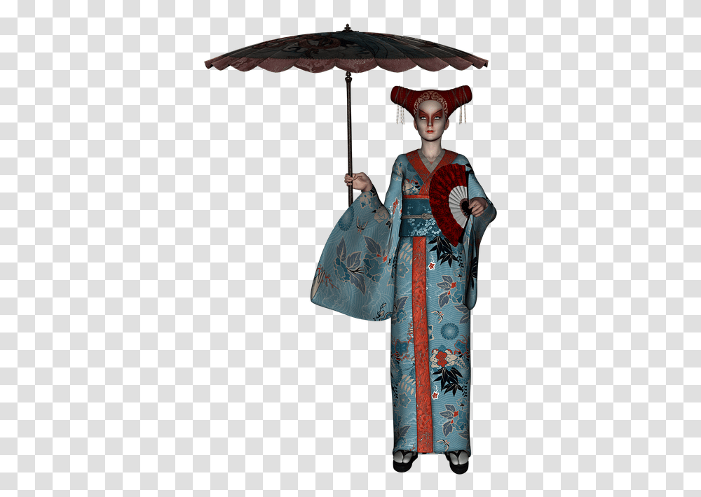 Geisha Japan Make Up Kimono Culture Asia Parasol Geisha, Apparel, Robe, Fashion Transparent Png