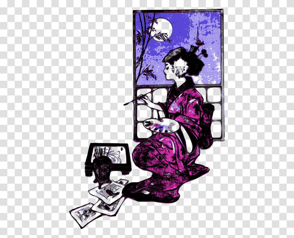 Geisha Japanese Art Painting, Poster, Advertisement, Book, Person Transparent Png