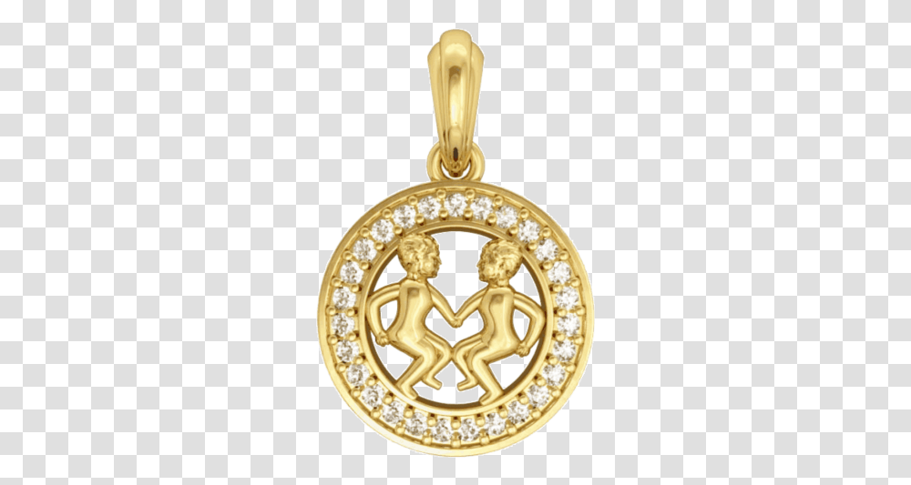 Gemini Charm Pendant In 14k Gold Studded With Diamonds Diamond And Gold Capricorn Sign, Chandelier, Lamp Transparent Png
