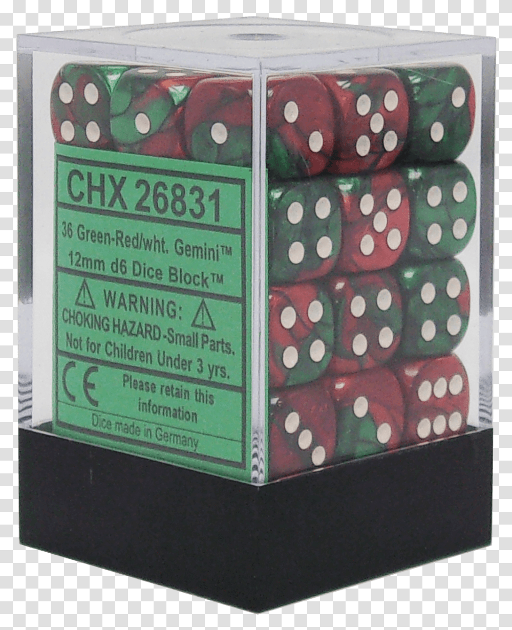 Gemini Green Red With White 12mm D6 Chessex 12mm, Rubber Eraser, First Aid, Box Transparent Png