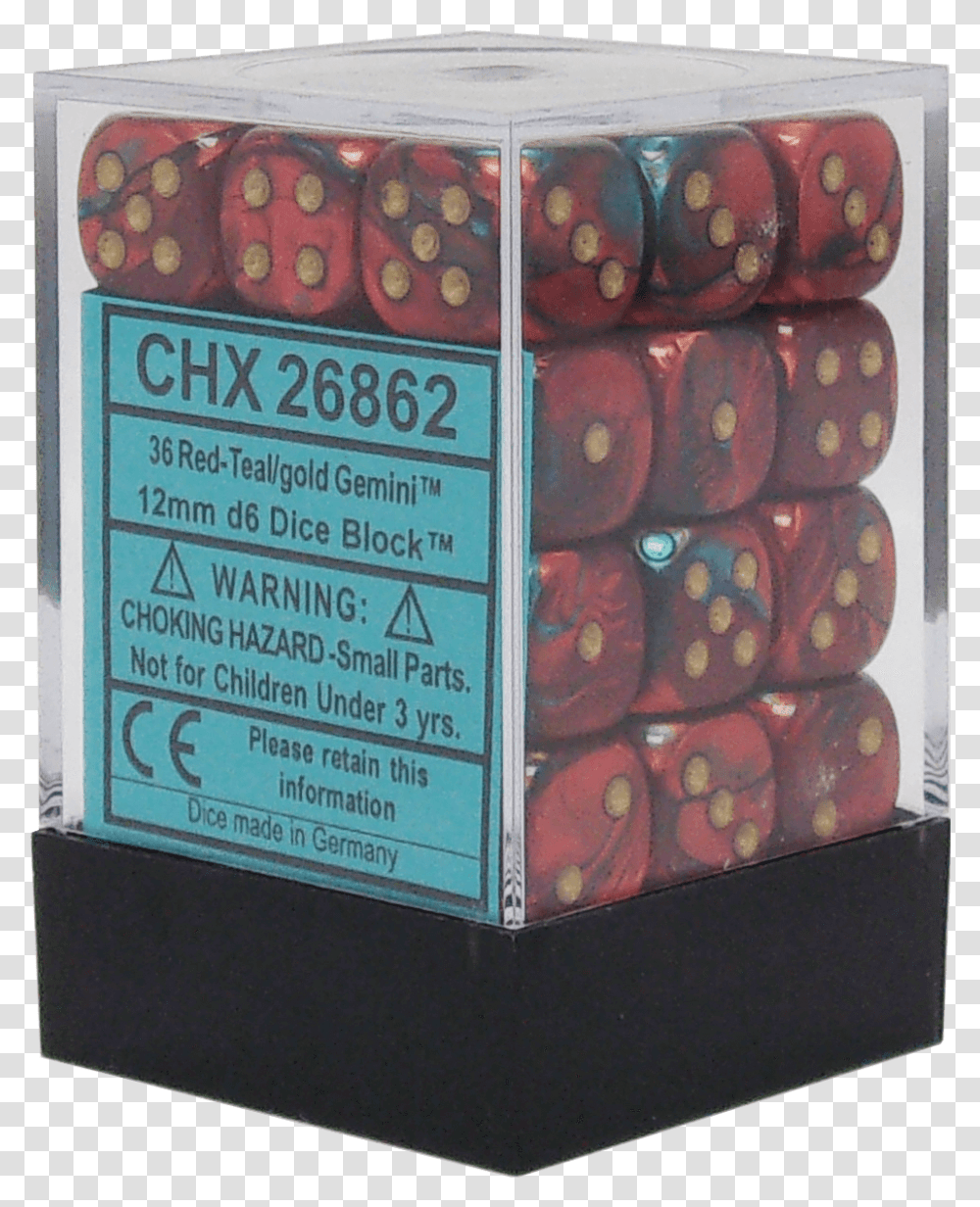 Gemini Red Teal With Gold 12mm D6 Box, Sweets, Food, Confectionery, Plant Transparent Png
