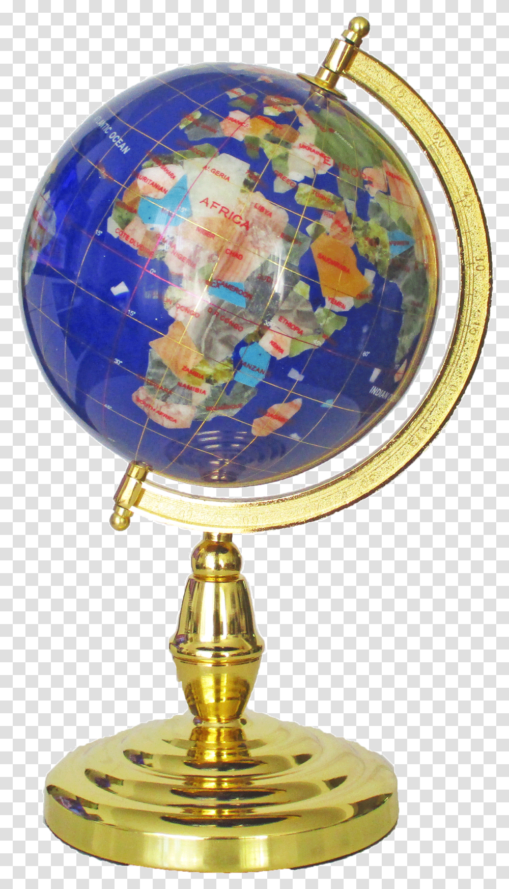 Gemstone Globe Tabletop 15cm Blue Lapis Single Leg Gemstone Globe, Lamp, Outer Space, Astronomy, Universe Transparent Png