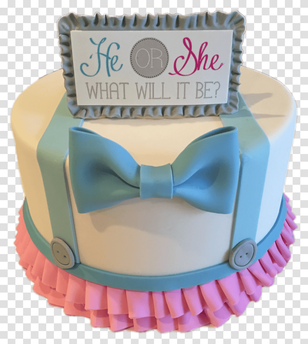 Gender Revealing Cake Bow Tie Cake Bow Or Bow Tie Gender Reveal, Dessert, Food, Birthday Cake, Cream Transparent Png