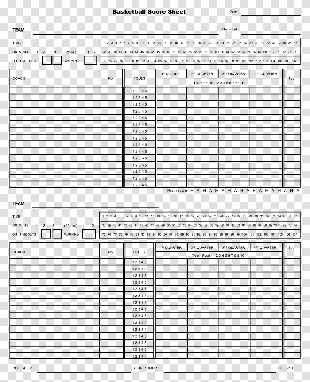 Generic Basketball Score Sheet Main Image Free Basketball Score Sheets Printable, Gray, World Of Warcraft Transparent Png