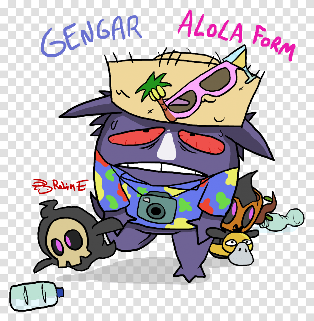 Gengar Cartoon, Label, Poster Transparent Png