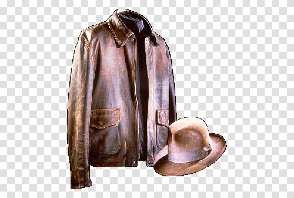 Genuine Smithsonian Leather Jacket And Fedora Worn Original Indiana Jones Jacket, Apparel, Coat, Overcoat Transparent Png