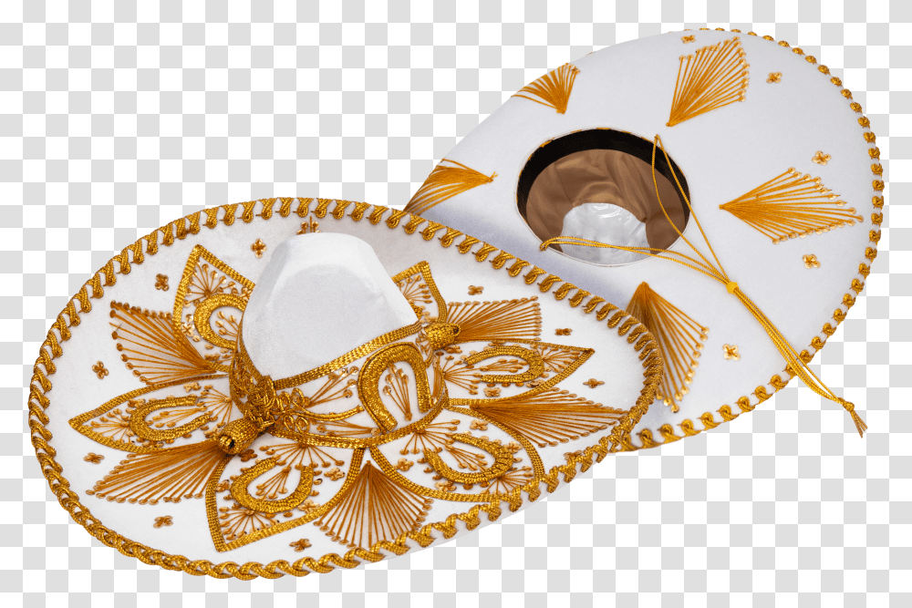 Genuine Sombrero Adult Mariachi Charro Hat Hat White And Gold Sombrero Transparent Png