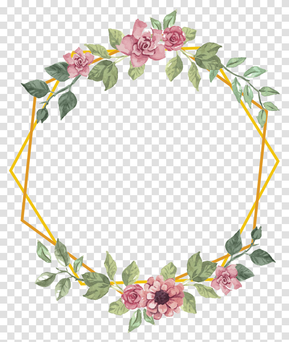 Geometric Frame Gold Flowers Floral Bouquet Shape Frame Flower Watercolor, Plant, Floral Design, Pattern Transparent Png
