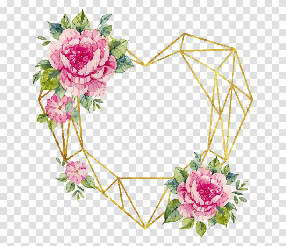 Geometric Heart With Flowers, Floral Design, Pattern, Plant Transparent Png