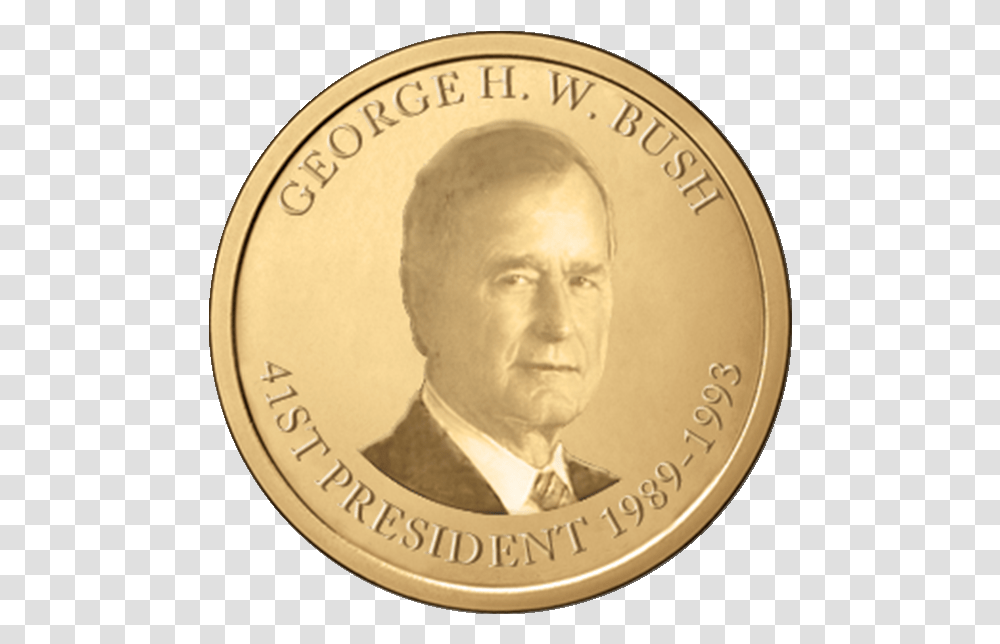 George H W Bush Copy Dollar With George Bush, Person, Human, Money, Gold Transparent Png