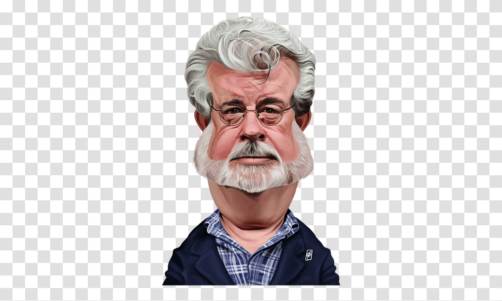 George Lucas Caricature Poster, Head, Face, Person, Glasses Transparent Png