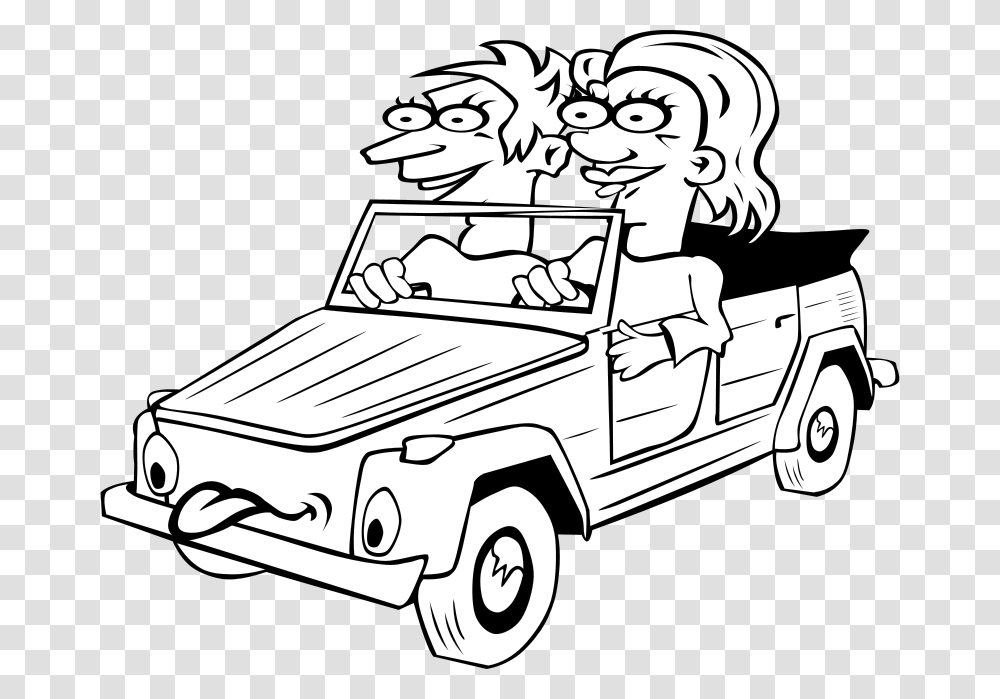 Gerald G Girl And Boy Driving Car Cartoon Bw, Transport, Vehicle, Transportation, Automobile Transparent Png