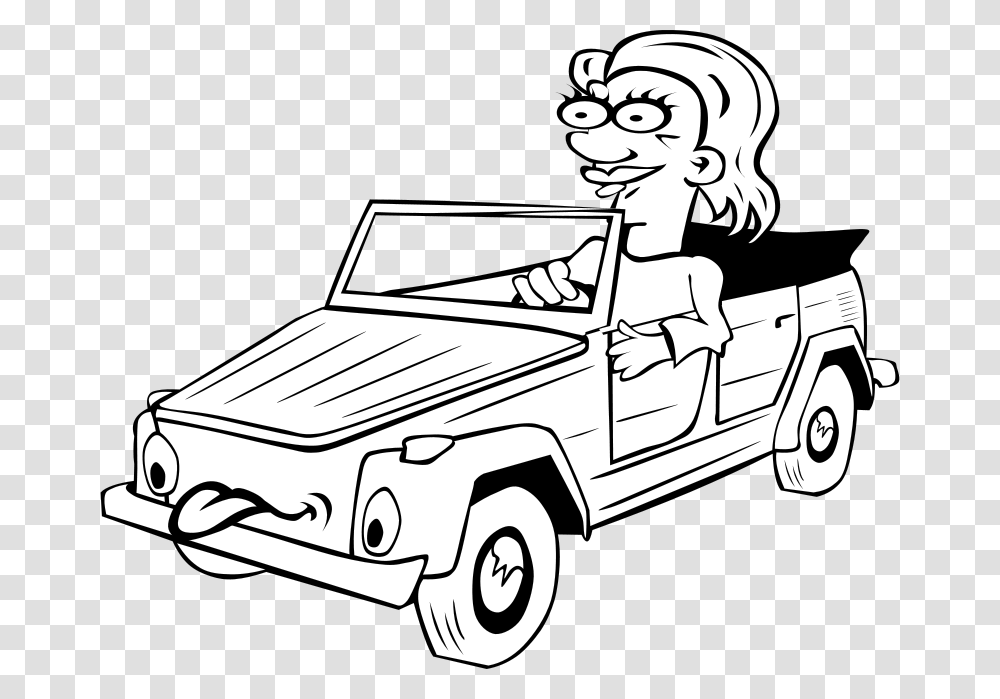 Gerald G Girl Driving Car Cartoon Bw, Transport, Vehicle, Transportation, Automobile Transparent Png