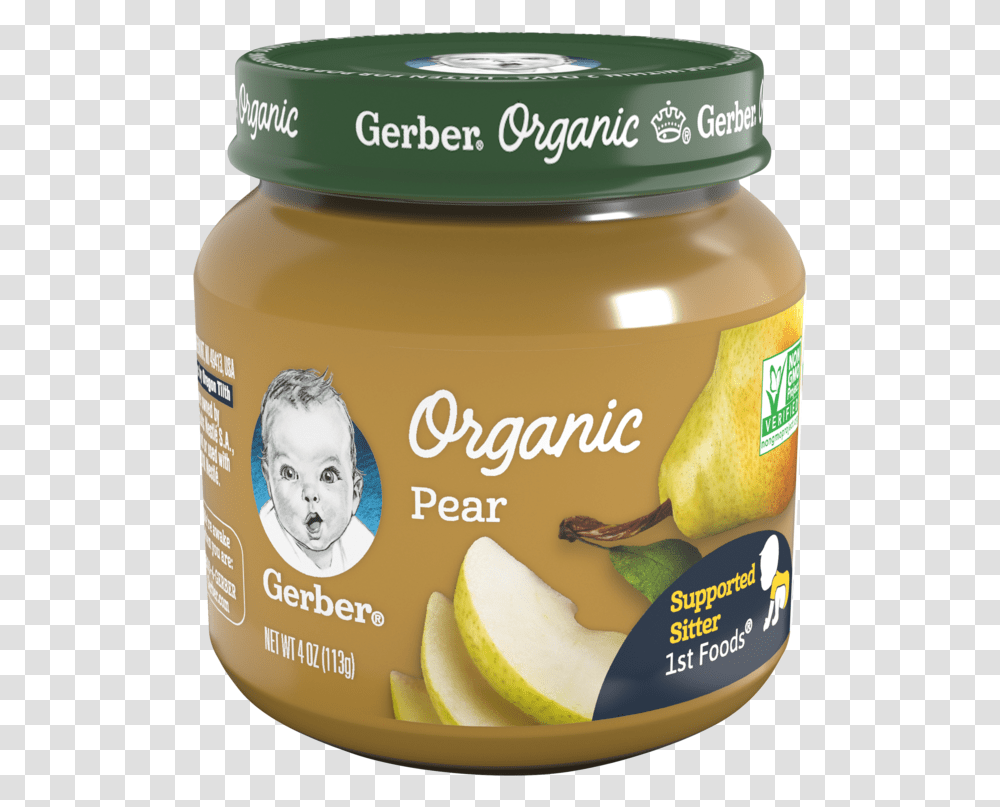 Gerber 1st Foods Organic Pear Jar Gerber Baby Food, Milk, Beverage, Drink, Person Transparent Png