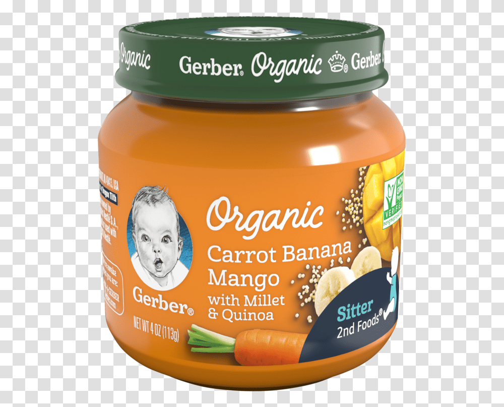 Gerber 2nd Foods Organic Carrot Banana Mango With Millet Gerber Organic Baby Food, Plant, Person, Human, Honey Transparent Png