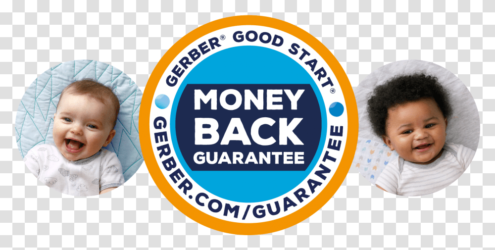 Gerber Good Start Money Back Guarantee Baby, Label, Sticker, Person Transparent Png