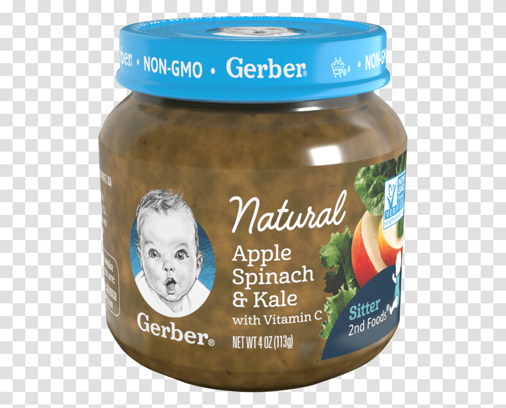 Gerber Natural 2nd Foods Natural Apple Spinach And Jar Gerber Baby Food, Person, Human, Relish, Pickle Transparent Png