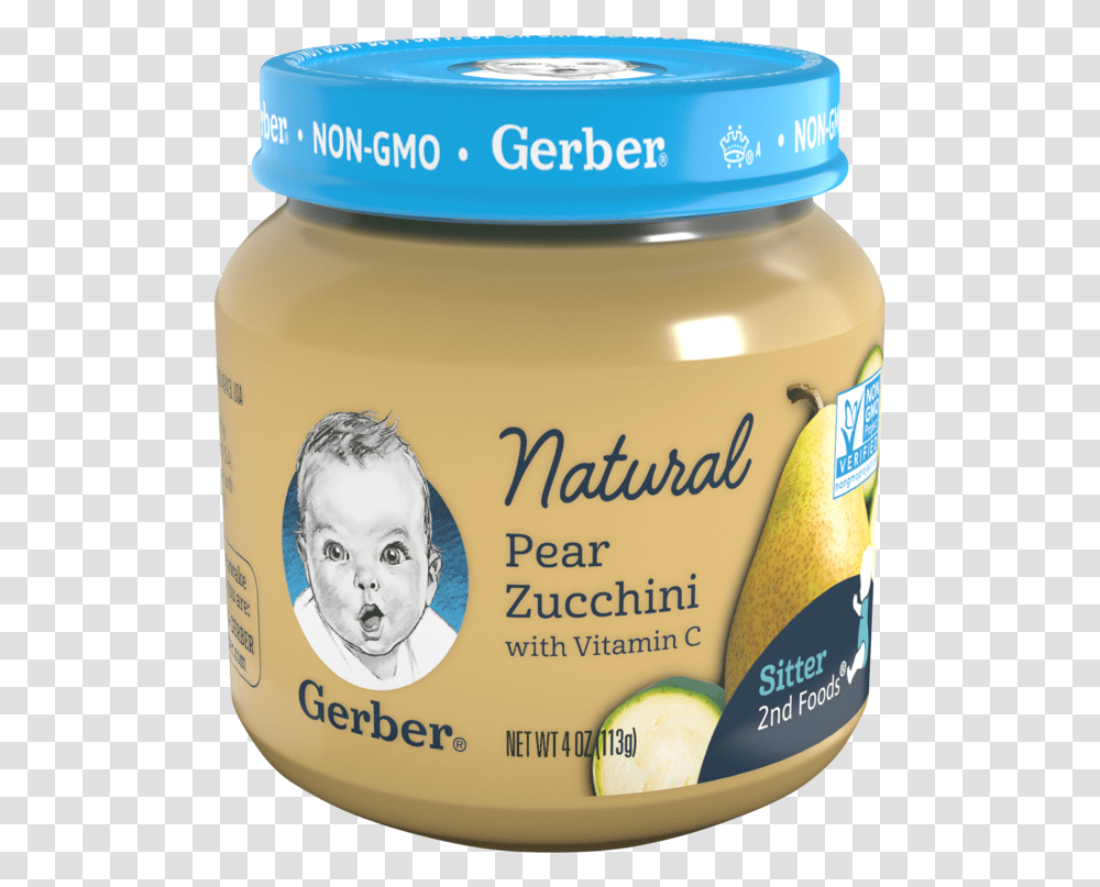 Gerber Natural 2nd Foods Pear Zucchini, Person, Human, Milk, Beverage Transparent Png