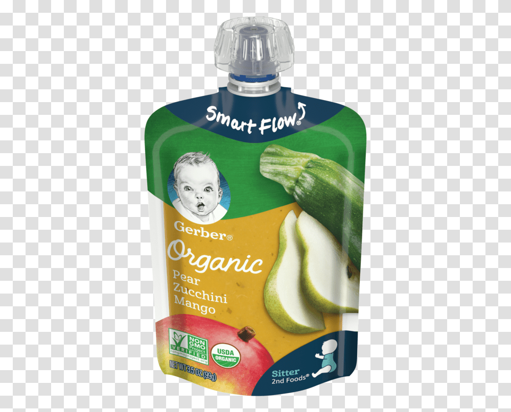 Gerber Organic 2nd Foods Pear Zucchini Mango Gerber Pouch, Plant, Person, Produce, Vegetable Transparent Png