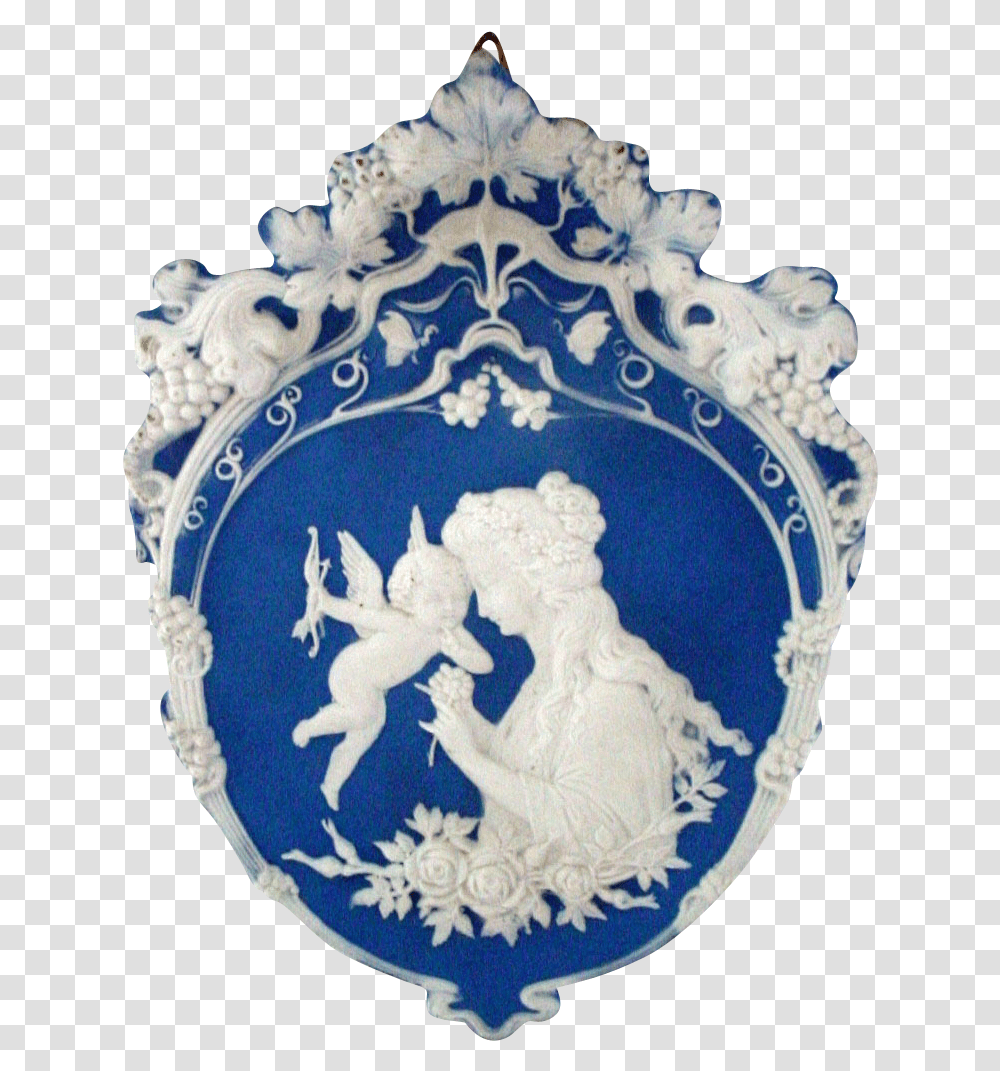 German Jasperware Plaque With Ornate Border Woman And Emblem, Porcelain, Pottery, Rug Transparent Png