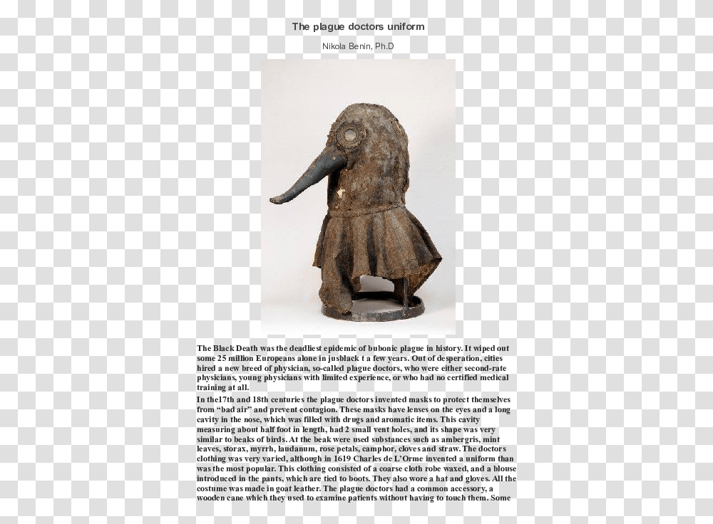 German Museum Plague Doctor Mask, Bronze, Figurine, Sculpture Transparent Png