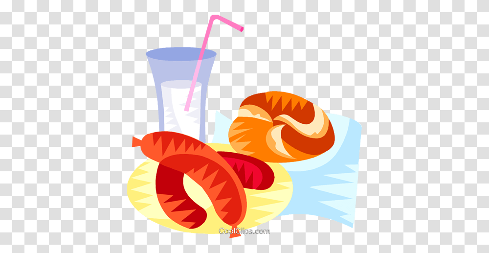 German Sausage And Roll With Drink Royalty Free Vector Clip Art, Beverage, Milk, Plant, Juice Transparent Png