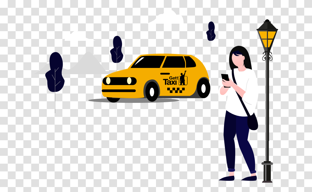 Get A Car Sharing App And Make Traveling Economical Gett Taxi Banner, Vehicle, Transportation, Automobile, Person Transparent Png
