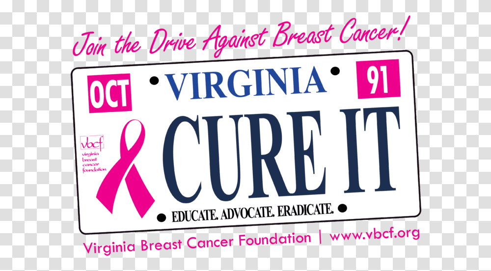 Get A Pink Ribbon License Plate Virginia Breast Cancer License Plate, Vehicle, Transportation, Text, Paper Transparent Png