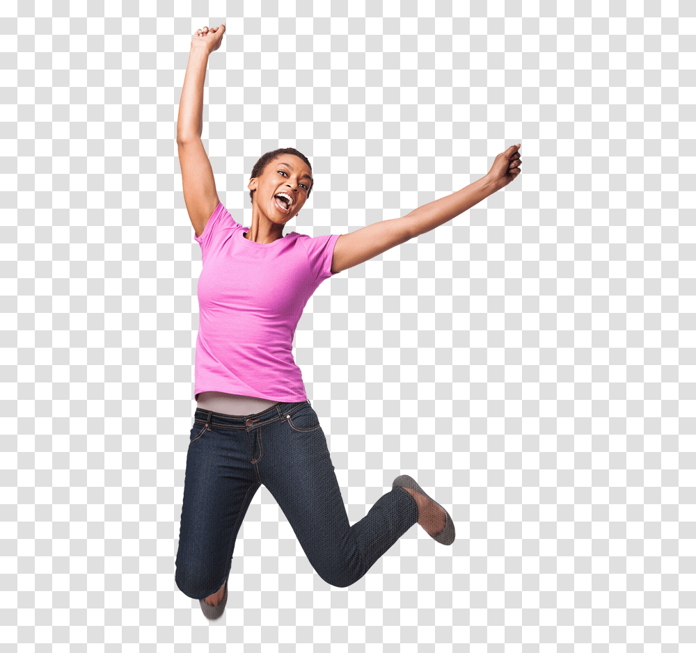 Get The Refund You Deserve Jumping Woman, Sleeve, Person, Long Sleeve Transparent Png